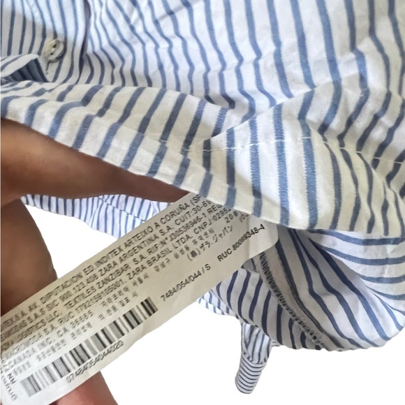 Zara Cropped Blue & White Striped Button Front Blouse - Picture 8 of 10
